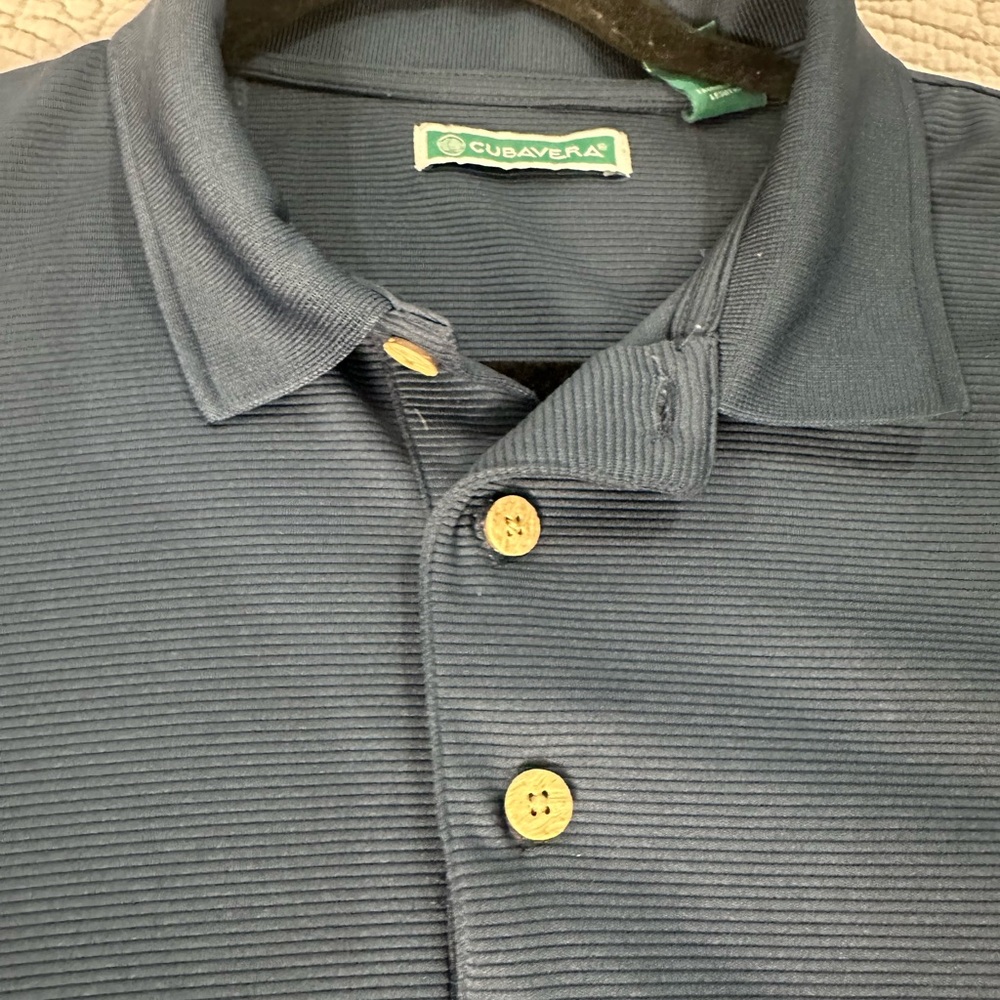 Men Cubavera Essential Textured Striped Polo Shirt in Dark Navy Size Large